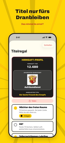 Bildschirm mit Hirnsaft-Yen und Titeln