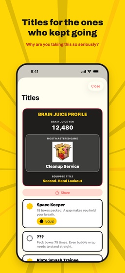 Brain Juice Yen and titles screen