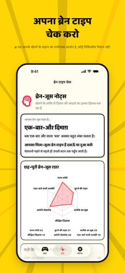 ब्रेन टाइप चेक की स्क्रीन