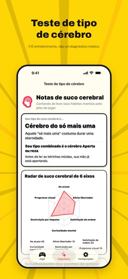 Tela do Teste de tipo de cérebro