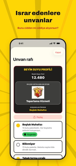 Beyin Suyu Yeni ve unvanlar ekranı