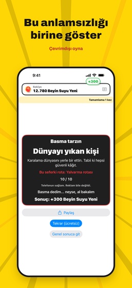 Beyin tipi kontrolü sonuç ekranı